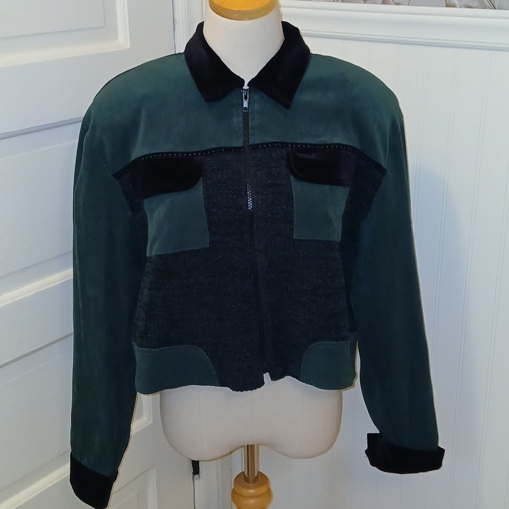 Vintage Green and Black Women's Bomber Jacket